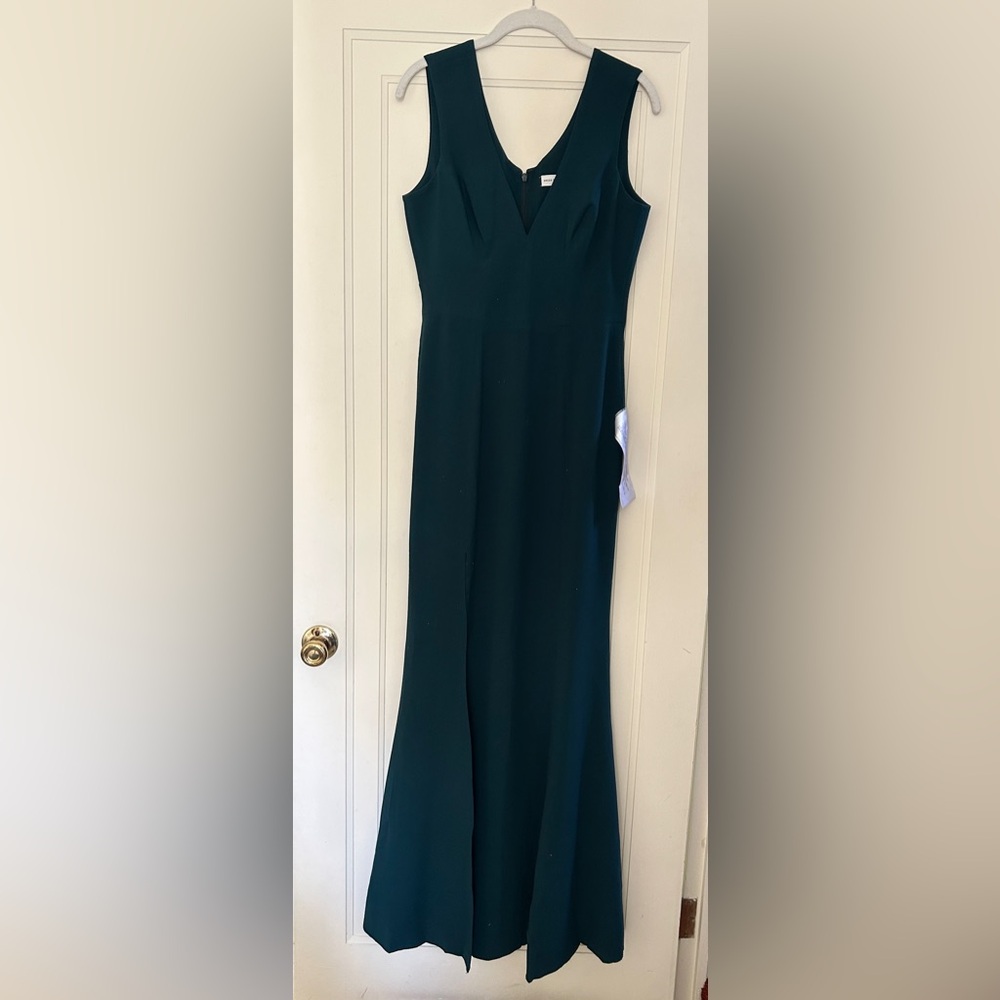 NWT Dress the Population Sandra Plunge Crepe Trumpet Gown Sz M - Picture 3 of 6